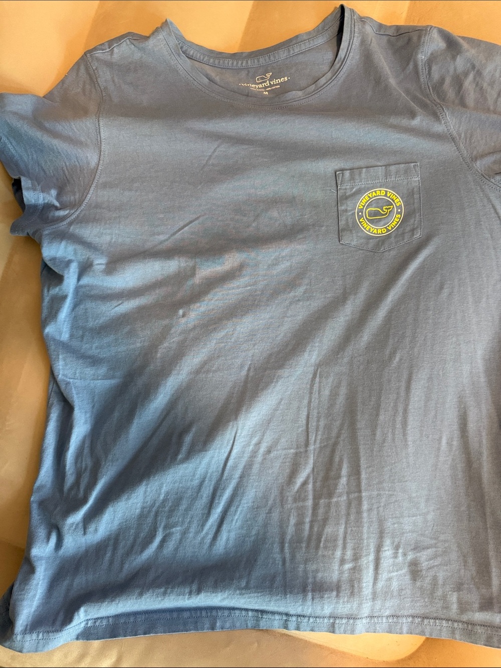 Vineyard Vines Women’s Short-Sleeve Pocket Tee in Light Blue with Yellow Logo